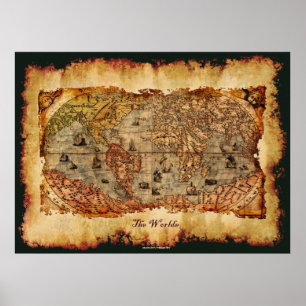 Columbus Aged Old World Map Art Poster