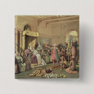 Columbus at the Royal Court of Spain in Barcelona 15 Cm Square Badge