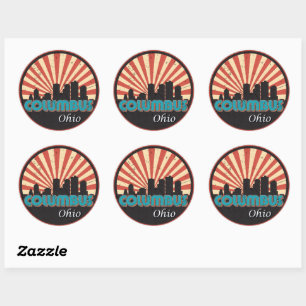 Columbus City Ohio State Skyline Vintage Retro 80s Classic Round Sticker