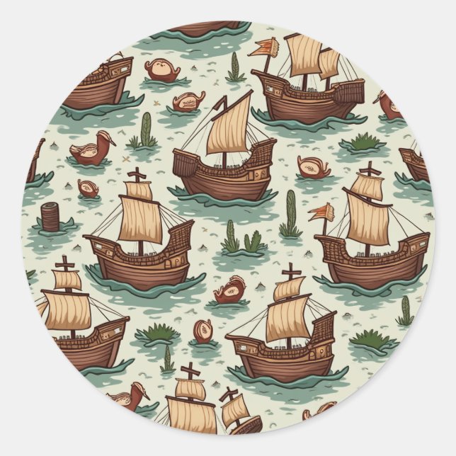 Columbus Day Classic Round Sticker (Front)