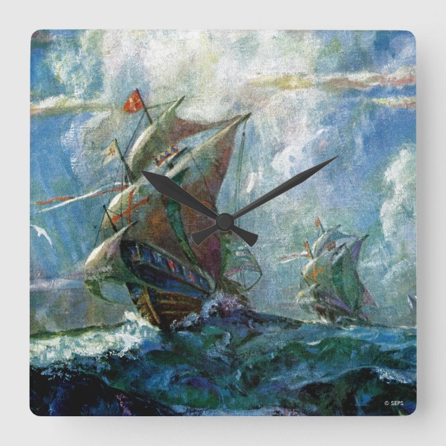 Columbus Day Square Wall Clock (Front)