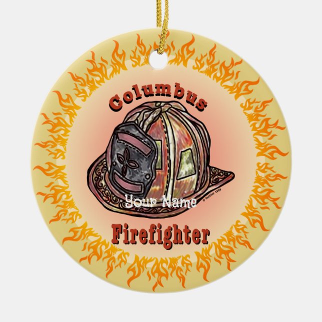 Columbus Firefighter  Ceramic Tree Decoration (Front)