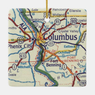 Columbus GA Vintage Map Ceramic Ornament