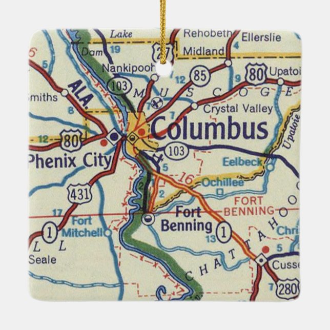 Columbus GA Vintage Map Ceramic Ornament (Back)