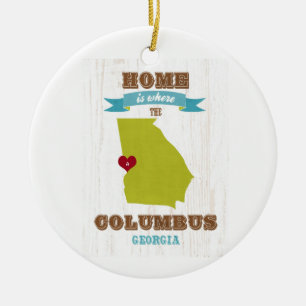 Columbus, Georgia Map – Home Is Where The Heart Is Ceramic Tree Decoration