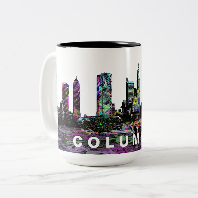 Columbus Graffiti Skyline  Two-Tone Coffee Mug (Front Left)