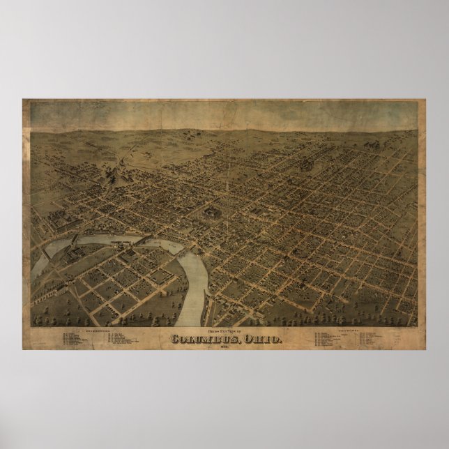Columbus Ohio 1872 Antique Panoramic Map Poster (Front)