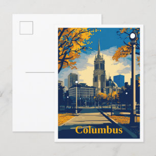 Columbus Ohio Art Vintage Travel Illustration Postcard
