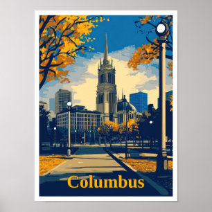 Columbus Ohio Art Vintage Travel Illustration Poster