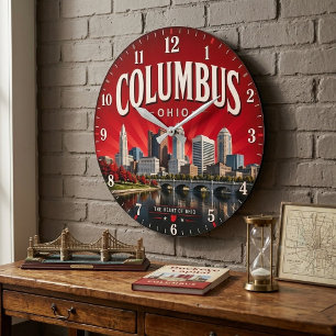 Columbus Ohio Modern Skyline City Decor Large Clock