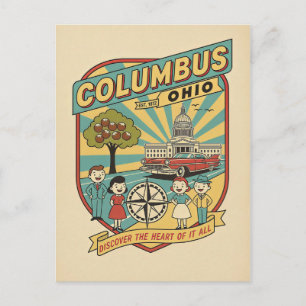 Columbus, Ohio Retro 1950s Travel Poster Postcard 