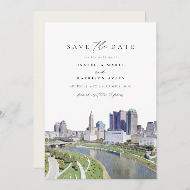 COLUMBUS OHIO Skyline Save the Date Invitation (Front/Back)