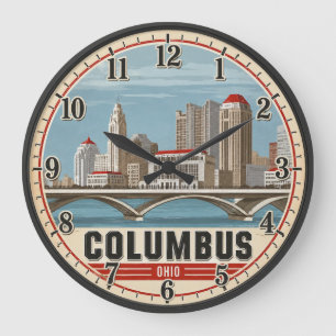  Columbus Ohio Skyline Vintage Travel Poster Large Clock