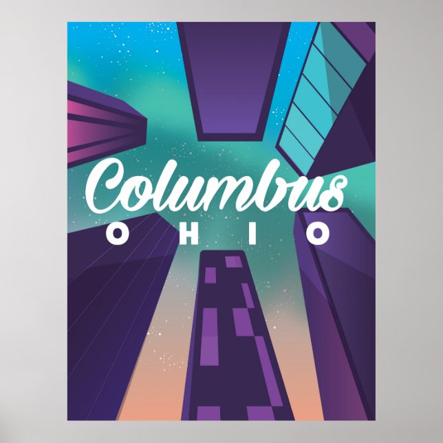 Columbus Ohio skyscraper travel poster print. (Front)
