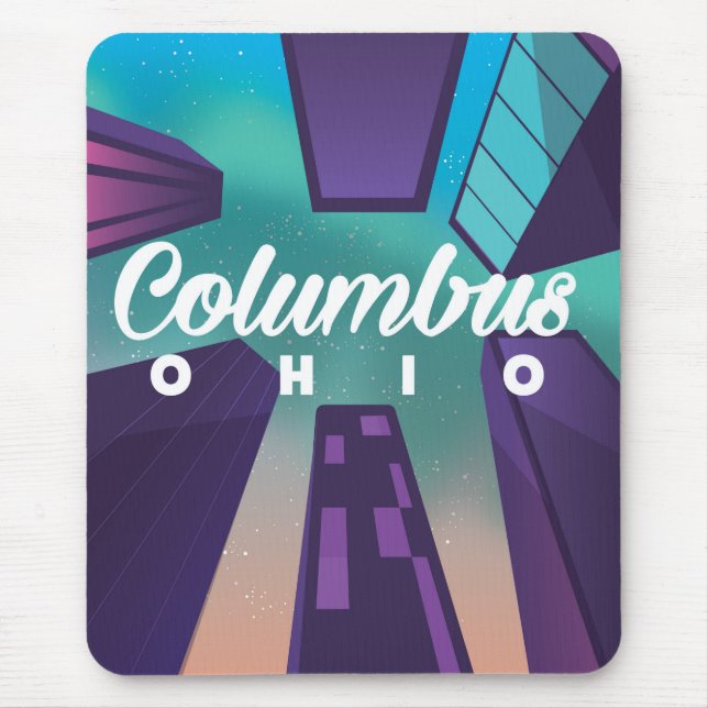 Columbus Ohio skyscraper travel poster print. Mouse Mat (Front)
