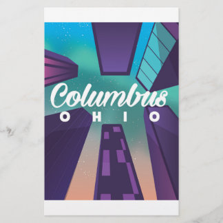Columbus Ohio skyscraper travel poster print. Stationery