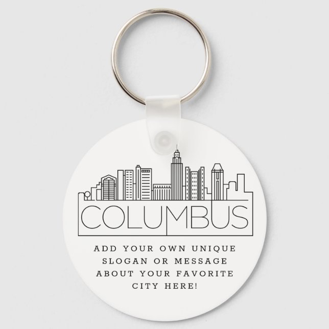 Columbus, Ohio Stylised Skyline Custom Slogan Key Ring (Front)