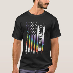 Columbus Ohio United States Distressed Rainbow w U T-Shirt