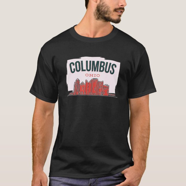 Columbus Ohio USA City Skyline Silhouette Outline  T-Shirt (Front)