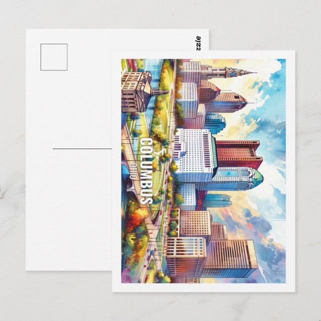 Columbus Ohio USA Famous Place watercolor Postcard (Front/Back)