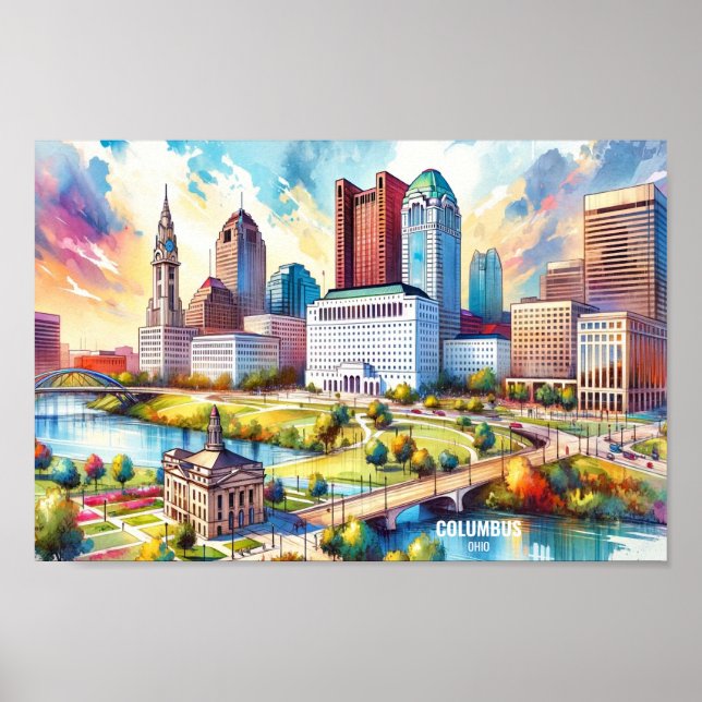 Columbus Ohio USA Travel Places watercolor Poster (Front)