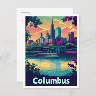 Columbus Ohio Vintage Travel Illustration Postcard