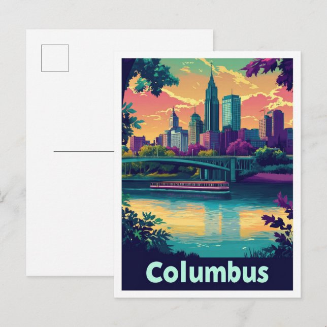 Columbus Ohio Vintage Travel Illustration Postcard (Front/Back)
