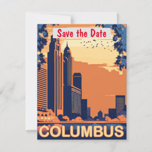 Columbus Skyline Retro Wedding Invitation