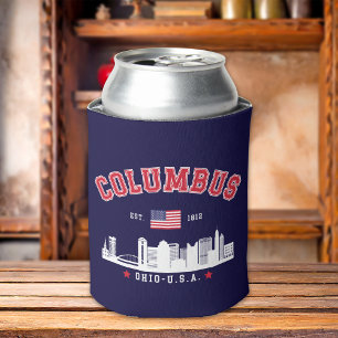 Columbus Skyline Vintage City Art Can Cooler