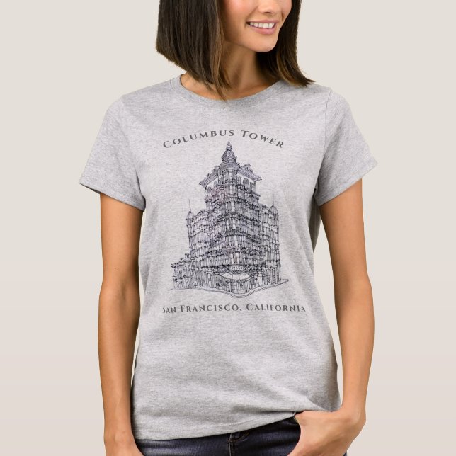 Columbus Tower Drawing | San Francisco, CA T-Shirt (Front)