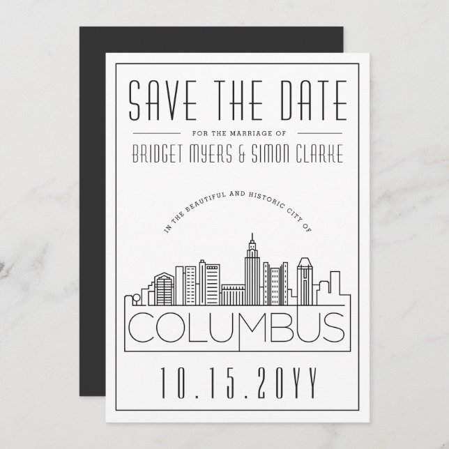 Columbus Wedding Deco Style Skyline Save the Date Invitation (Front/Back)