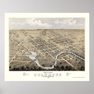 Columbus, WI Panoramic Map - 1868 Poster
