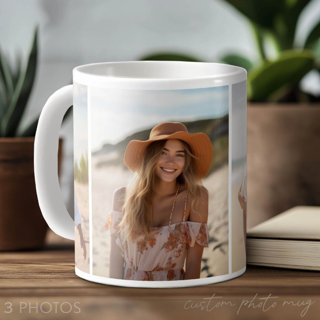 Column 3 Photo Collage - Vertical Modern Grid Coffee Mug (Custom Photo Mug with 3 Photos)