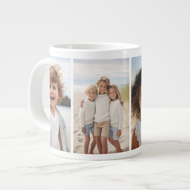 Column 4 Photo Collage - Thin Vertical Modern Grid Large Coffee Mug (Front Left)