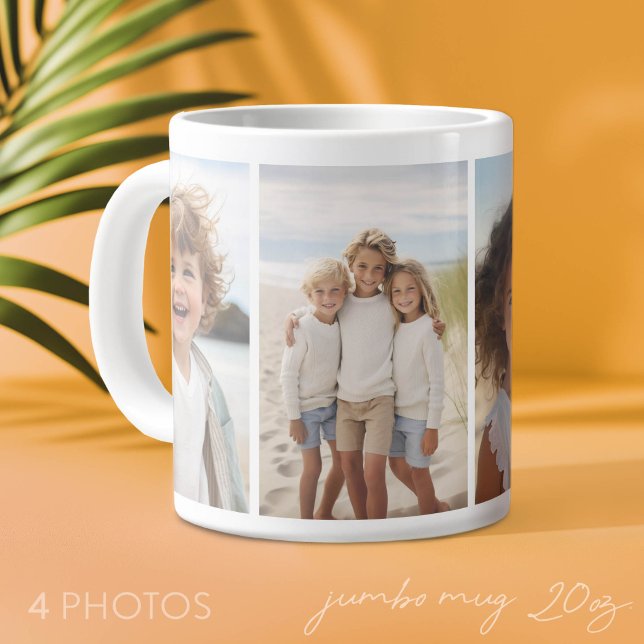 Column 4 Photo Collage - Thin Vertical Modern Grid Large Coffee Mug (Custom Photo mug with 4 Photos - Shown n on a larger 20oz size cup)