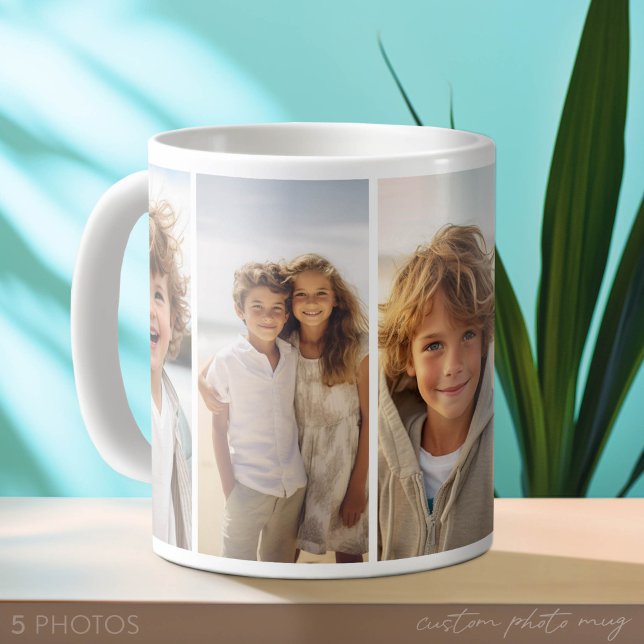 Column 5 Photo Collage - Thin Vertical Modern Grid Coffee Mug (Custom Photo Mug with 5 Photos)