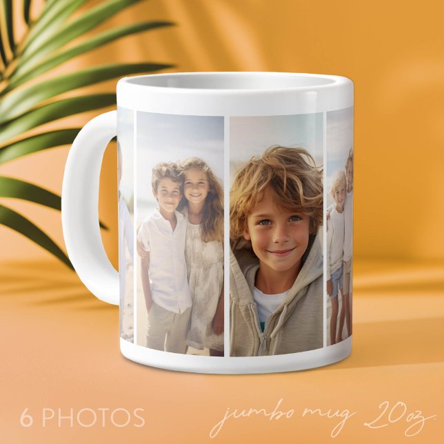 Column 6 Photo Collage - Thin Vertical Modern Grid Large Coffee Mug (Photo Mug - add 6 photos to make a personal gift)
