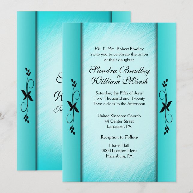 Columns Teal Blue Wedding Invitations (Front/Back)