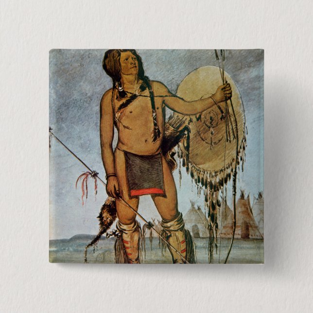 Comanche warrior with a shield, lance and bow and 15 cm square badge (Front)