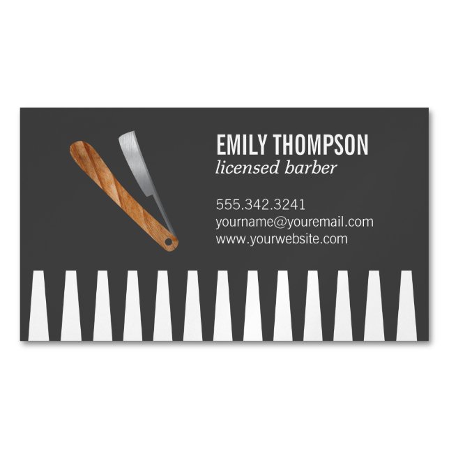 Comb and Razor Magnetic Business Card (Front)