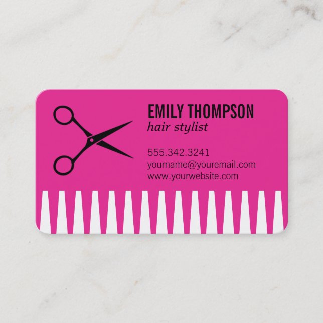 Comb | Hair Stylist (hot pink) Business Card (Front)