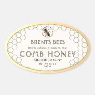 Comb Honey label with Bee Honeycomb Gold Edge