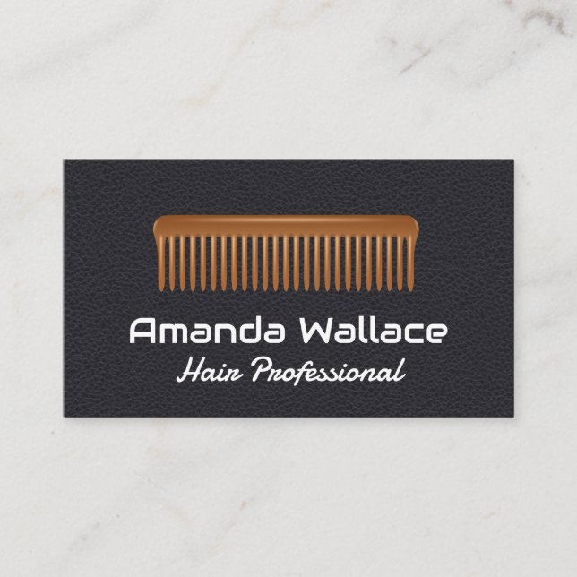 Comb | Leather Background Business Card (Front)