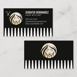 Comb Salon Scissors Woman Logo Business Card