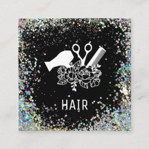 *~* Comb Scissors Flowers Rainbow Glitter  AP6 Square Business Card