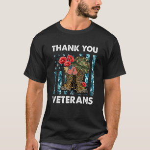 Combat Boots Thank You Veterans Poppy Flower Veter T-Shirt