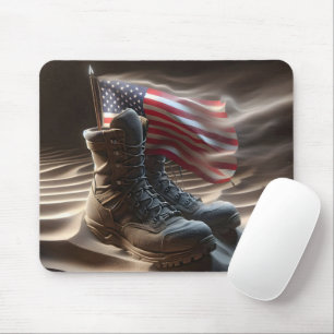 Combat Boots With American Flag Mouse Mat