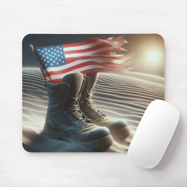 Combat Boots With American Flag Mouse Mat (With Mouse)