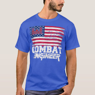 Combat Engineer with American Flag Distressed U  T-Shirt