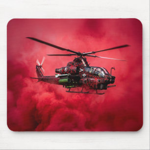 Combat Helicopter Flying Above Massive Flames Mouse Mat